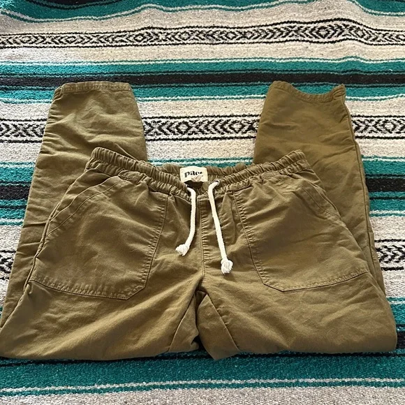 Pact Organic Cotton Daily Twill Drawstring Pants in Olive Green - Picture 2 of 11